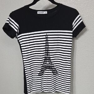 Black and White Striped Short Sleeve Tee